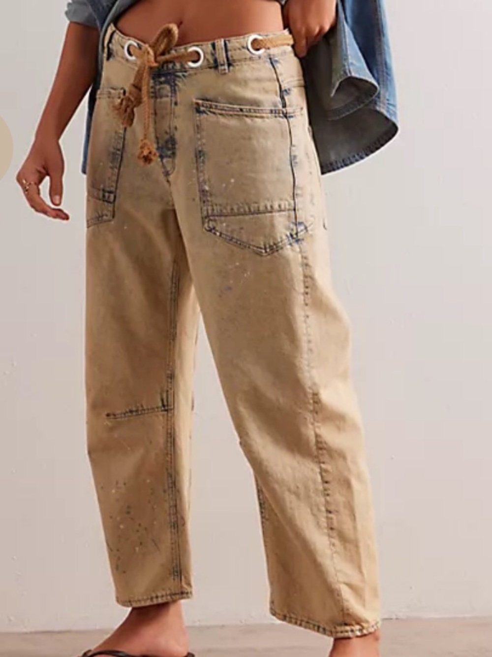 We the Free Cowboy Wash Moxie Barrel Paint Distressed Jeans w/ Tie 27 Long